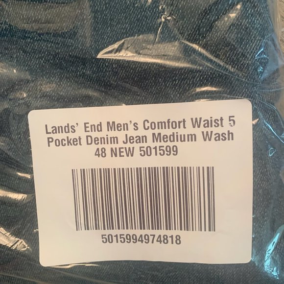 NWT LANDS' END MEN'S COMFORT WAIST 5 POCKET DENIM JEANS MEDIUM WASH 48X32 - Picture 7 of 8